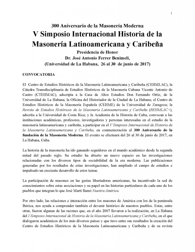 La Habana 2017 - convocatoria V Simposio Historia Masonería_Página_1